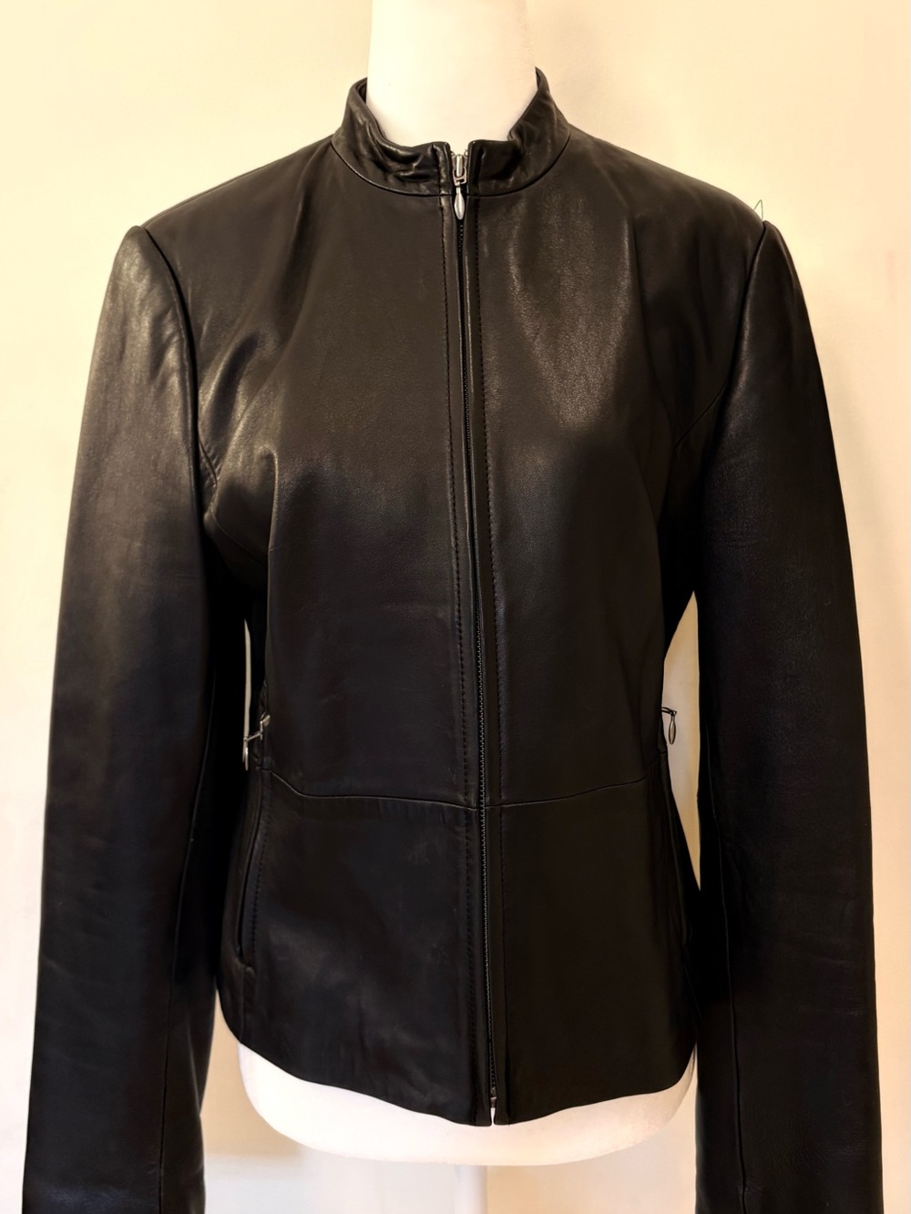 LOFT Black Genuine Leather Moto-Style Zip Jacket Size 6